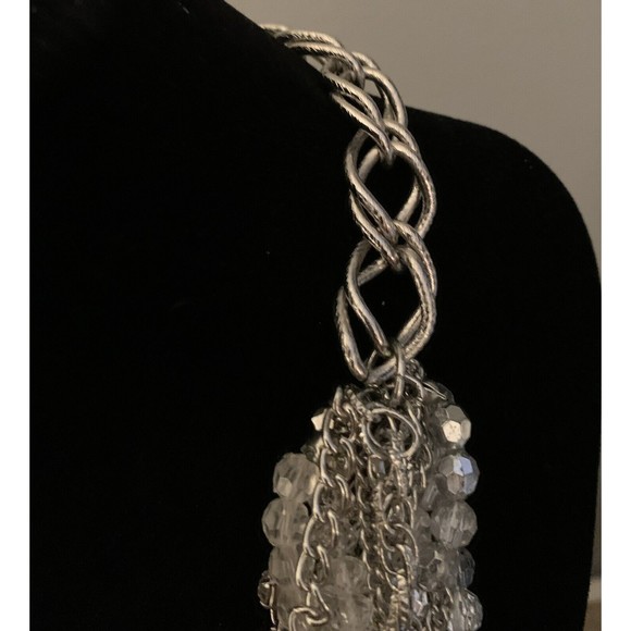 Thalia Sodi Necklace Twisted Silvertone Chain & Clear Bead Choker - Picture 5 of 13